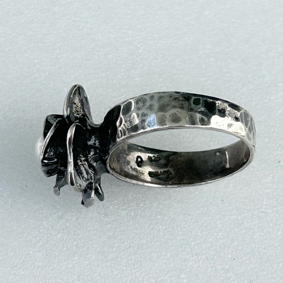 Vintage Marked 925 Israel Freshwater Pearl Rose Ring Size 8 Hammered Band - Picture 3 of 13